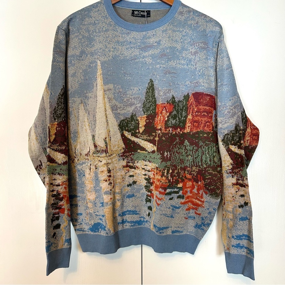 St. Croix Collections Monet Sailboats Sweater L Limited Edition 50/150 NWT